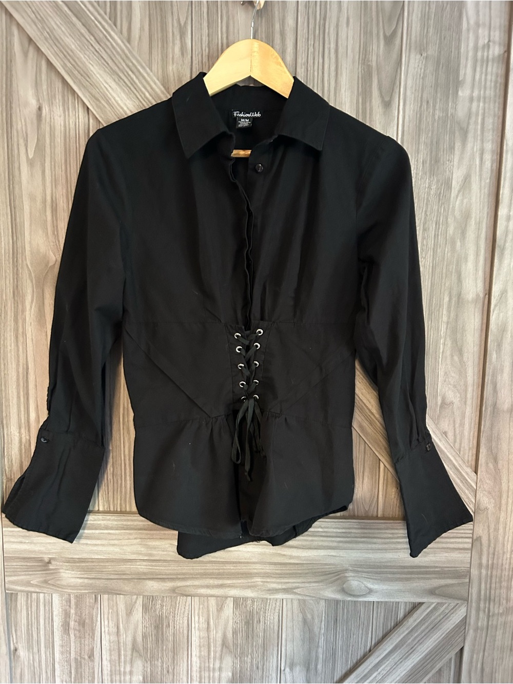 FashionWeb Black Corporate Goth Corset Lace-Up Button-Down Top - Size S/M